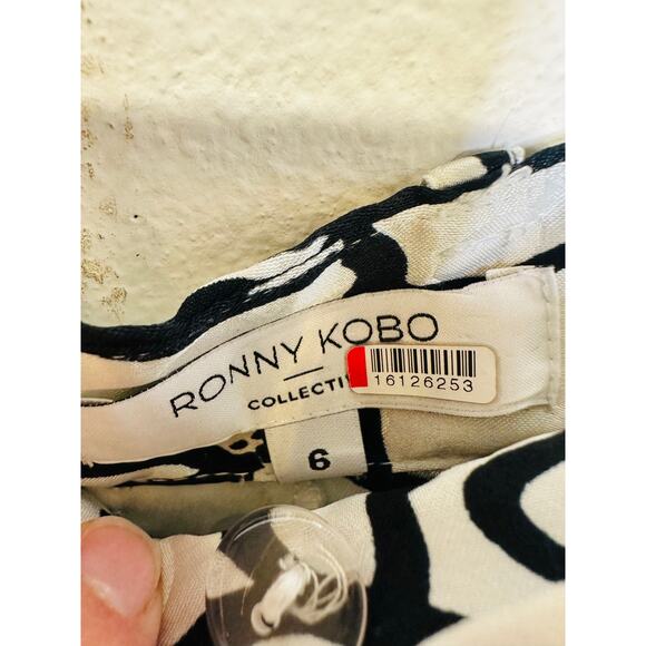 RONNY KOBO Black White Floral Printed Beachy Front Zip Button Fly Trouser Size 6 - Picture 7 of 14